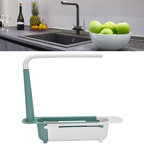 Telescopic Sink Storage Rack Kitchen Rag Rack Shelf Organizer Dishwashing Hook Pull Drain Basket Under Sink Organizers (Green)