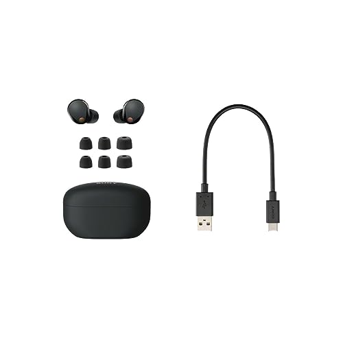 Sony WF-1000XM5 True Wireless Bluetooth Noise Cancelling in-Ear Headphones (Black) with Dual Pad Wireless Charger Bundle (2 Items)