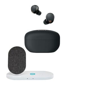 sony wf-1000xm5 true wireless bluetooth noise cancelling in-ear headphones (black) with dual pad wireless charger bundle (2 items)