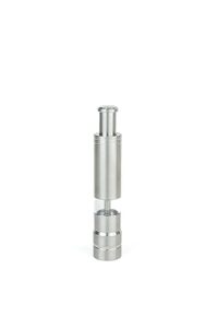 fletchers' mill stainless-steel pump and grind salt or pepper mill, modern thumb button grinder, one-handed operation