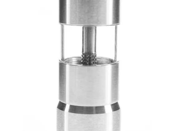 Fletchers' Mill Stainless-Steel Pump and Grind Salt or Pepper Mill, Modern Thumb Button Grinder, One-Handed Operation