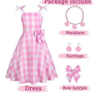 Miulruma Kids Movie Heroine Costume Cosplay Girls Pink Dress Halloween Costumes Party Outfit with Necklace Earrings Hairpin MA055S