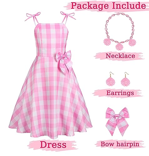 Miulruma Kids Movie Heroine Costume Cosplay Girls Pink Dress Halloween Costumes Party Outfit with Necklace Earrings Hairpin MA055S