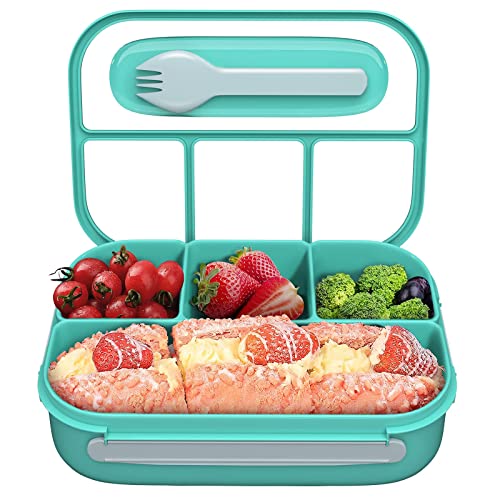 Landmore Bento Box for Adult, Kids Bento Lunch Box with 4 Compartments and Spoon 1000 ML Leakproof Food Storage Box for School, Work and Travel, BPA Free