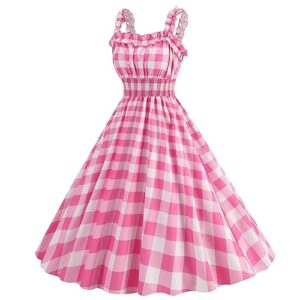 Hot Pink Dress for Women Party 50S Dresses for Women Vintage Sexy Tea Party Dress for Women Plus Size with Hat Vintage Cocktail Dresses for Women Plus Size