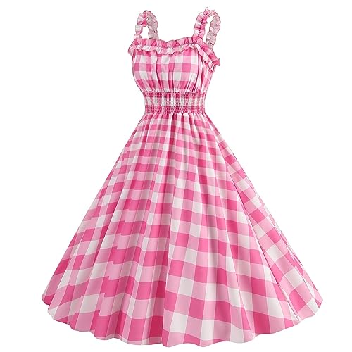 Hot Pink Dress for Women Party 50S Dresses for Women Vintage Sexy Tea Party Dress for Women Plus Size with Hat Vintage Cocktail Dresses for Women Plus Size