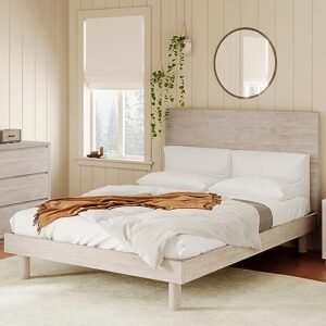 full size wooden platform bed frames with solid wood grain headboard, modern concise style platform bed with no box spring needed for bedroom boys girls, under bed storage, gray (full)