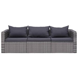 REWIS Outdoor Patio Set,Boho Patio Furniture,Balcony Furniture, 3 Piece Patio Sofa Set with Cushions Gray Poly Rattan