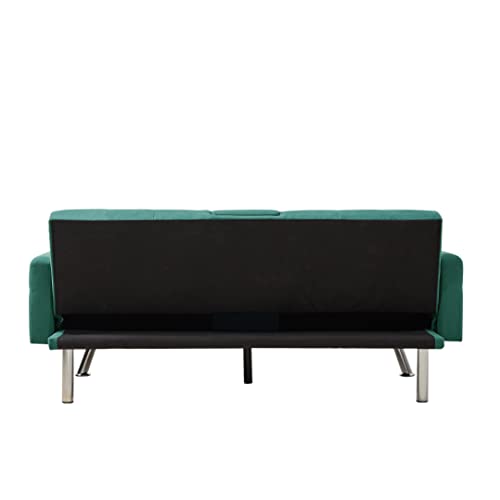 Eafurn 2 in 1 Button Tufted Futon Bed, Modern Convertible Loveseat, Comfy Upholstered Folding Sofa & Couches with Armrest for Apartment Sofabed, Green Linen 75.59“ w/ 2 Cupholders