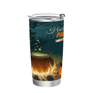 jihqo happy halloween theme tumbler with lid and straw, insulated stainless steel tumbler cup, double walled travel coffee mug thermal vacuum cups for hot & cold drinks 20oz