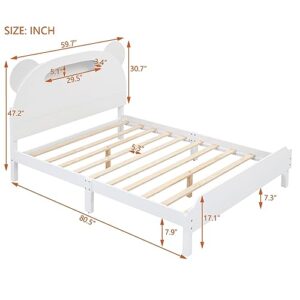 Merax Full Kids Bed Bear-Shaped Low Beds with Led Lights, Wood Platform Bed Frame for Boys, Girls,Easy Assemble (Full, White