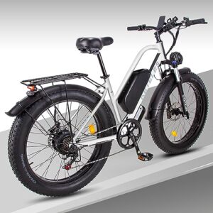 QIKAITU Electric Bike for Adults 1000W 30MPH 48V 23AH Ebikes for Men 26" Fat Tire Electric Bicycle Snow Beach Color LCD Display Electric Mountain Bike