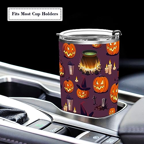 Jihqo Halloween Pumpkin Skull Lantern Tumbler with Lid and Straw, Insulated Stainless Steel Tumbler Cup, Double Walled Travel Coffee Mug Thermal Vacuum Cups for Hot & Cold Drinks 20oz