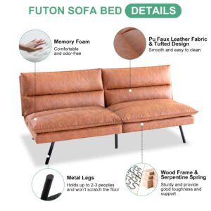 MUUEGM Futon Sofa Bed Couch,Memory Foam Convertible Futon Couch,Modern Faux Leather Sleeper Sofa Couch,Love Seat Sofa for Living Room Small Space Apartment Office,Adjustable Backrest