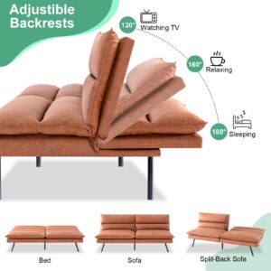 MUUEGM Futon Sofa Bed Couch,Memory Foam Convertible Futon Couch,Modern Faux Leather Sleeper Sofa Couch,Love Seat Sofa for Living Room Small Space Apartment Office,Adjustable Backrest