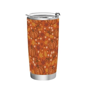 jihqo pumpkin thanksgiving harvest tumbler with lid and straw, insulated stainless steel tumbler cup, double walled travel coffee mug thermal vacuum cups for hot & cold drinks 20oz