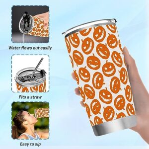 Jihqo Halloween Pumpkin Orange Tumbler with Lid and Straw, Insulated Stainless Steel Tumbler Cup, Double Walled Travel Coffee Mug Thermal Vacuum Cups for Hot & Cold Drinks 12oz