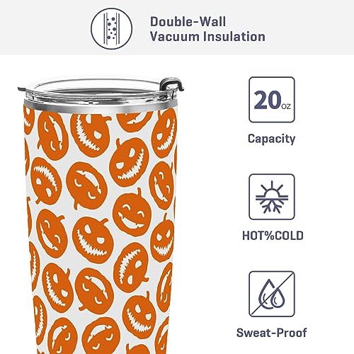 Jihqo Halloween Pumpkin Orange Tumbler with Lid and Straw, Insulated Stainless Steel Tumbler Cup, Double Walled Travel Coffee Mug Thermal Vacuum Cups for Hot & Cold Drinks 12oz