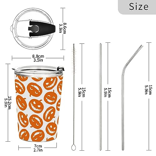 Jihqo Halloween Pumpkin Orange Tumbler with Lid and Straw, Insulated Stainless Steel Tumbler Cup, Double Walled Travel Coffee Mug Thermal Vacuum Cups for Hot & Cold Drinks 12oz