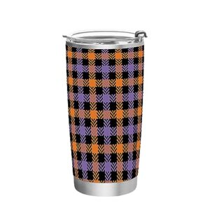 jihqo purple orange buffalo plaid tumbler with lid and straw, insulated stainless steel tumbler cup, double walled travel coffee mug thermal vacuum cups for hot & cold drinks 20oz