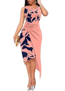 laiyivic ruched bodycon dresses for women elegant sleeveless slit wedding cocktail church casual work outfits midi dress(l,pink/122)