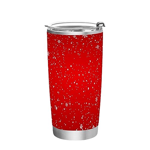 Jihqo Red Christmas Snowflake Tumbler with Lid and Straw, Insulated Stainless Steel Tumbler Cup, Double Walled Travel Coffee Mug Thermal Vacuum Cups for Hot & Cold Drinks 20oz