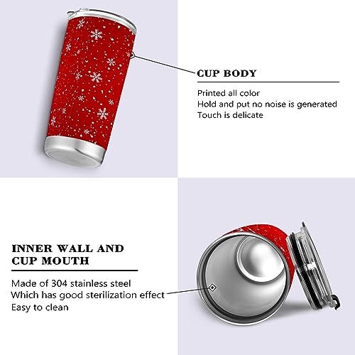 Jihqo Red Christmas Snowflake Tumbler with Lid and Straw, Insulated Stainless Steel Tumbler Cup, Double Walled Travel Coffee Mug Thermal Vacuum Cups for Hot & Cold Drinks 20oz