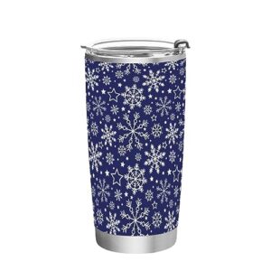 jihqo blue christmas snowflakes tumbler with lid and straw, insulated stainless steel tumbler cup, double walled travel coffee mug thermal vacuum cups for hot & cold drinks 20oz