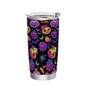 jihqo halloween pumpkin purple tumbler with lid and straw, insulated stainless steel tumbler cup, double walled travel coffee mug thermal vacuum cups for hot & cold drinks 20oz