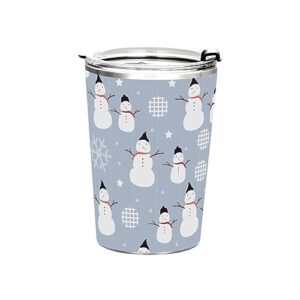 jihqo christmas snowman and snowflakes tumbler with lid and straw, insulated stainless steel tumbler cup, double walled travel coffee mug thermal vacuum cups for hot & cold drinks 12oz