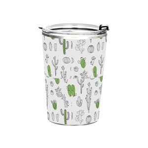 jihqo cactus pattern tumbler with lid and straw, insulated stainless steel tumbler cup, double walled travel coffee mug thermal vacuum cups for hot & cold drinks 12oz