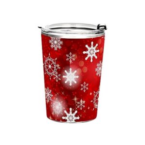jihqo christmas snowflakes tumbler with lid and straw, insulated stainless steel tumbler cup, double walled travel coffee mug thermal vacuum cups for hot & cold drinks 12oz