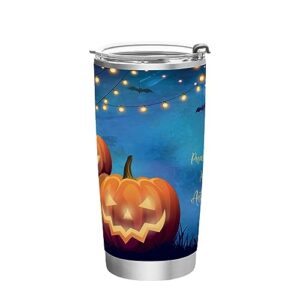 jihqo halloween pumpkins tumbler with lid and straw, insulated stainless steel tumbler cup, double walled travel coffee mug thermal vacuum cups for hot & cold drinks 20oz