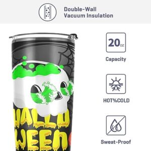 Jihqo Dark Halloween Skull Tumbler with Lid and Straw, Insulated Stainless Steel Tumbler Cup, Double Walled Travel Coffee Mug Thermal Vacuum Cups for Hot & Cold Drinks 12oz