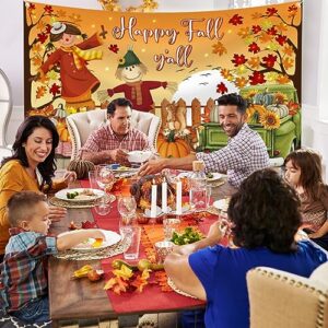 Fall Y'all Backdrop Happy Fall Y'all Decorations,Large Polyester Scarecrow Fall Leaves Fall Backdrops Banner for Photography Thanksgiving Decorations Fall Party Supplies