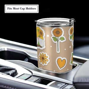 Jihqo Sunflowers Gnome Tumbler with Lid and Straw, Insulated Stainless Steel Tumbler Cup, Double Walled Travel Coffee Mug Thermal Vacuum Cups for Hot & Cold Drinks 20oz