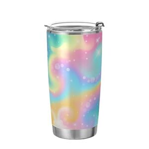 jihqo multicolor rainbow galaxy tumbler with lid and straw, insulated stainless steel tumbler cup, double walled travel coffee mug thermal vacuum cups for hot & cold drinks 20oz