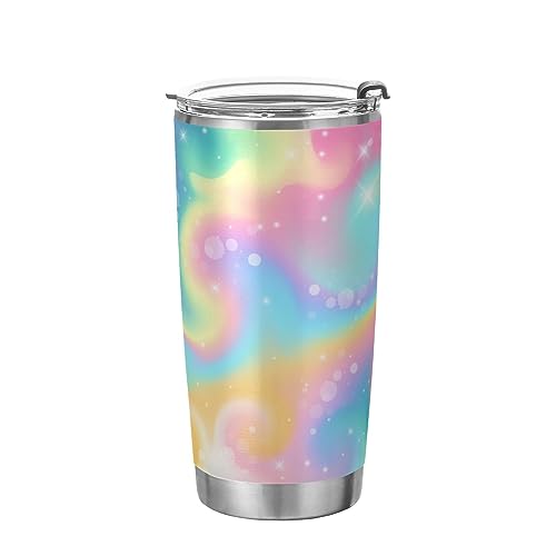 Jihqo Multicolor Rainbow Galaxy Tumbler with Lid and Straw, Insulated Stainless Steel Tumbler Cup, Double Walled Travel Coffee Mug Thermal Vacuum Cups for Hot & Cold Drinks 20oz