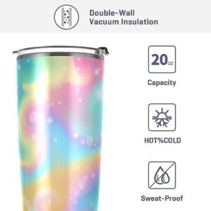 Jihqo Multicolor Rainbow Galaxy Tumbler with Lid and Straw, Insulated Stainless Steel Tumbler Cup, Double Walled Travel Coffee Mug Thermal Vacuum Cups for Hot & Cold Drinks 20oz