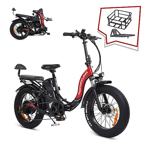 20"x4.0" Fat Tires Folding Ebike, 750W Brushless Gear Motor 48V 30AH Samsung Cell Battery Electric Bike for Adults, 28MPH Max Speed 100Miles Range Electric Mountain Bike (Black&Red 1)