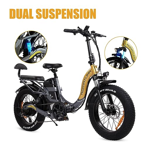 20"x4.0" Fat Tires Folding Ebike, 750W Brushless Gear Motor 48V 30AH Samsung Cell Battery Electric Bike for Adults, 28MPH Max Speed 100Miles Range Electric Mountain Bike (Black&Red 1)