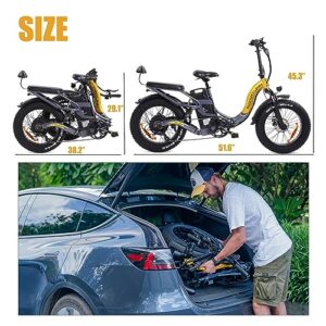 20"x4.0" Fat Tires Folding Ebike, 750W Brushless Gear Motor 48V 30AH Samsung Cell Battery Electric Bike for Adults, 28MPH Max Speed 100Miles Range Electric Mountain Bike (Black&Red 1)