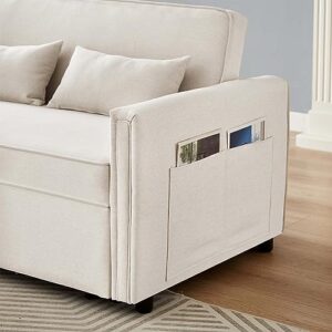 Antetek Sleeper Sofa Couch Bed, 54" Modern Linen 3 in 1 Convertible Loveseat Sleeper with Pullout Bed, Small Love seat Futon Sofa w/Adjustable Backrest for Living Room Bedroom, Ivory