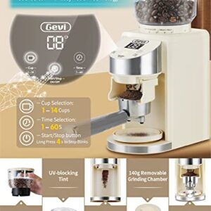 Gevi 20 Bar Compact Professional Espresso Coffee Machine with Milk Frother for Espresso, Latte and Cappuccino Burr Coffee Grinder with 35 Precise Grind Settings, Beige