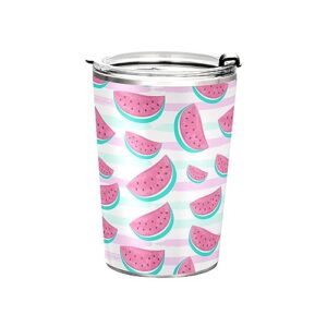 jihqo watercolor striped watermelon tumbler with lid and straw, insulated stainless steel tumbler cup, double walled travel coffee mug thermal vacuum cups for hot & cold drinks 12oz