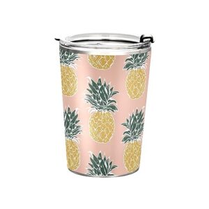 Jihqo Summer Pineapple Pattern Tumbler with Lid and Straw, Insulated Stainless Steel Tumbler Cup, Double Walled Travel Coffee Mug Thermal Vacuum Cups for Hot & Cold Drinks 12oz