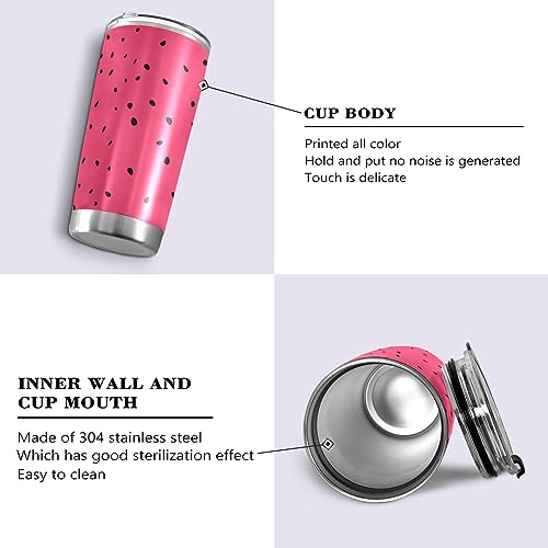 Jihqo Cartoon Watermelon Dot Tumbler with Lid and Straw, Insulated Stainless Steel Tumbler Cup, Double Walled Travel Coffee Mug Thermal Vacuum Cups for Hot & Cold Drinks 12oz