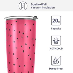 Jihqo Cartoon Watermelon Dot Tumbler with Lid and Straw, Insulated Stainless Steel Tumbler Cup, Double Walled Travel Coffee Mug Thermal Vacuum Cups for Hot & Cold Drinks 12oz