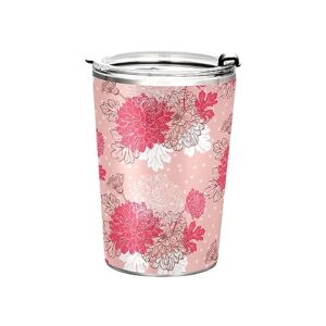 jihqo beautiful floral pattern tumbler with lid and straw, insulated stainless steel tumbler cup, double walled travel coffee mug thermal vacuum cups for hot & cold drinks 12oz