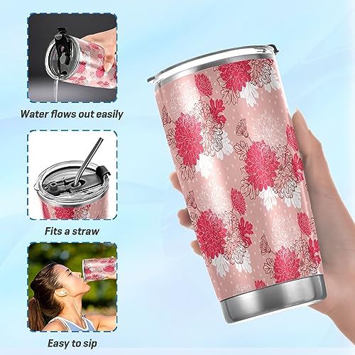 Jihqo Beautiful Floral Pattern Tumbler with Lid and Straw, Insulated Stainless Steel Tumbler Cup, Double Walled Travel Coffee Mug Thermal Vacuum Cups for Hot & Cold Drinks 12oz